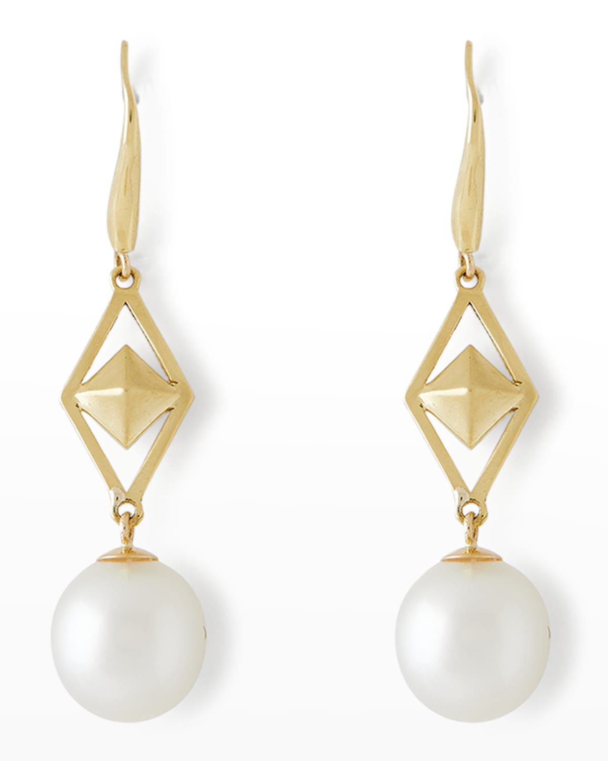 18K Yellow Gold 11mm South Sea Pearl and Graduate Cube Drop Earrings