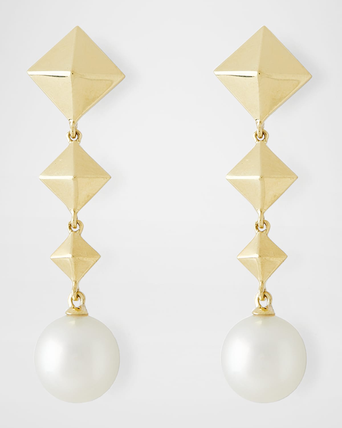 18K Yellow Gold 11mm South Sea Pearl and Graduate Cube Drop Earrings