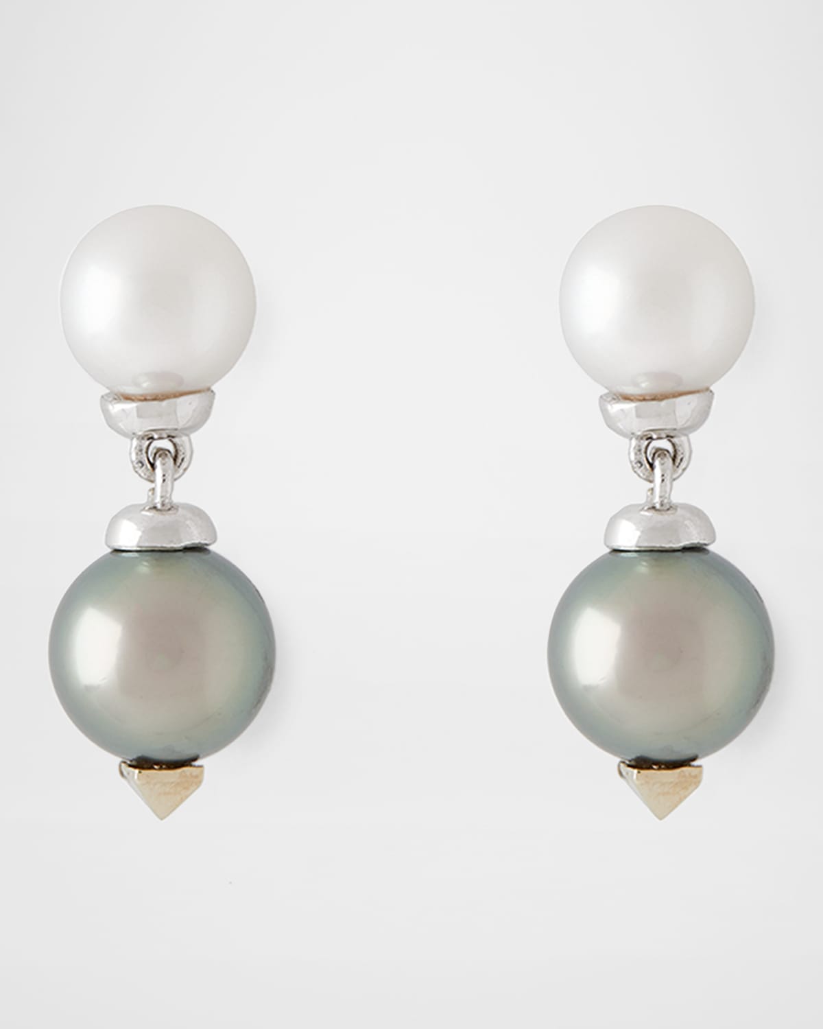 18K White Gold 9mm Gray Tahitian Pearl and 8mm Akoya Pearl Drop Earrings