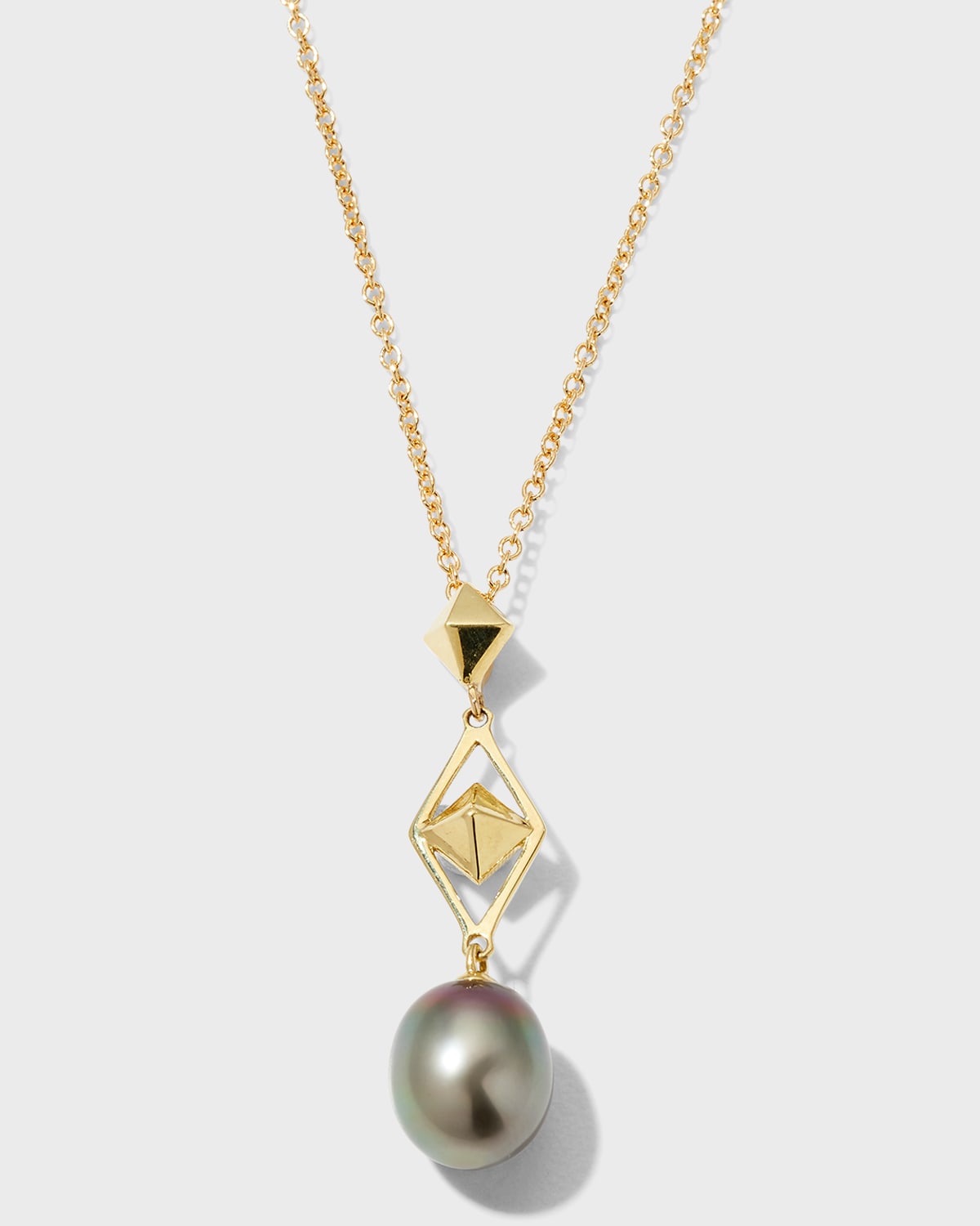 Yellow Gold Tahitian Pearl Drop Necklace, 10mm
