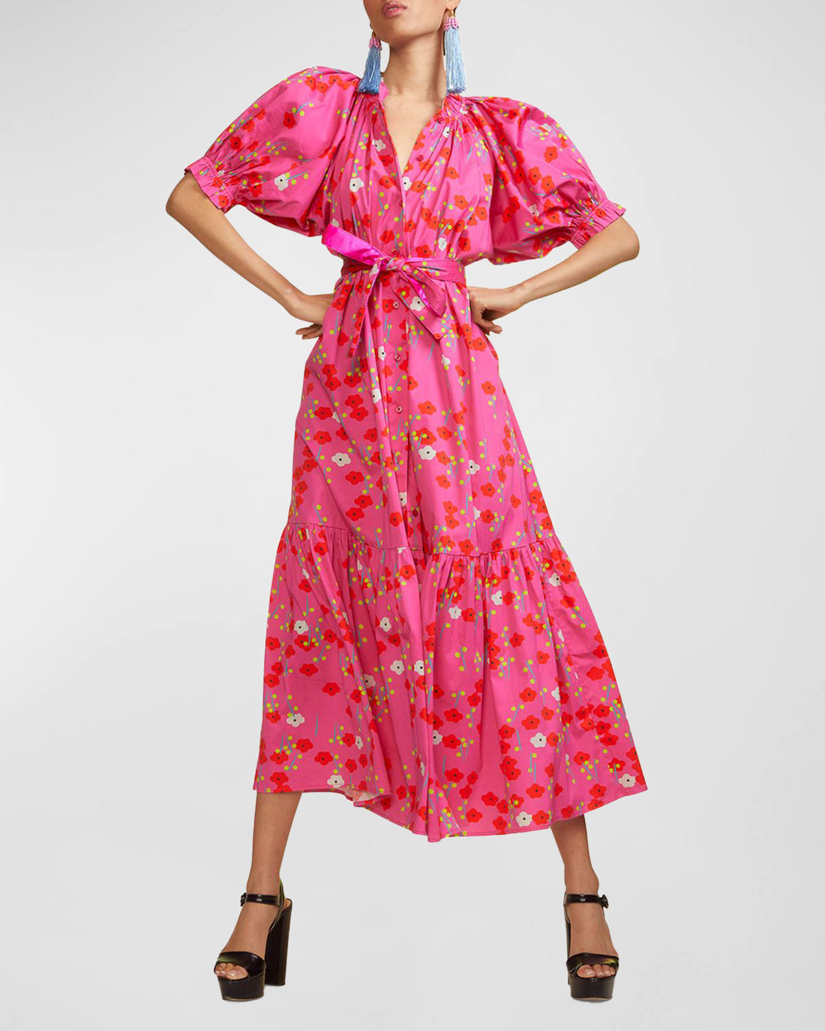 Cynthia Rowley Coral-print Pintuck Maxi Dress In Pink Multi | ModeSens