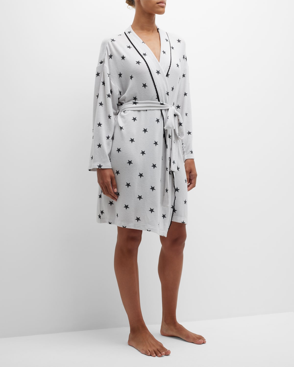 ANDINE RABIA STAR-PRINT LACE-TRIM ROBE