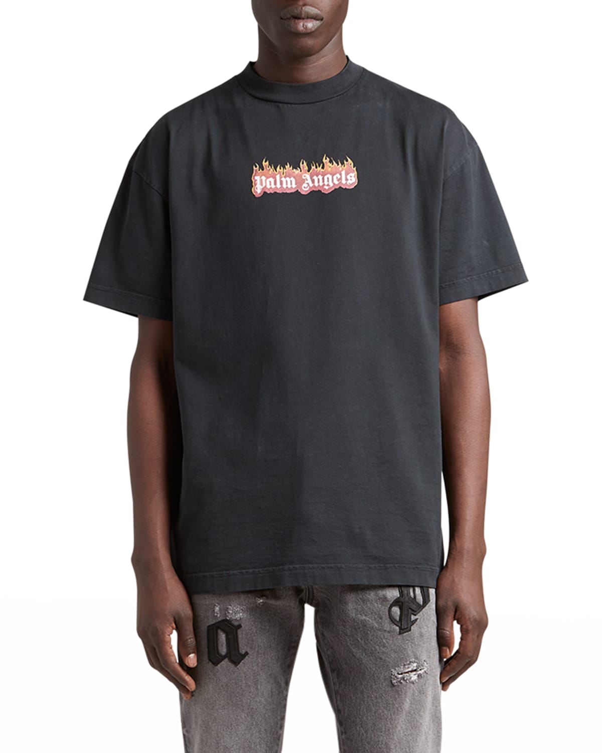 Palm Angels Burning Logo Relaxed-fit Cotton-jersey T-shirt In Black/white