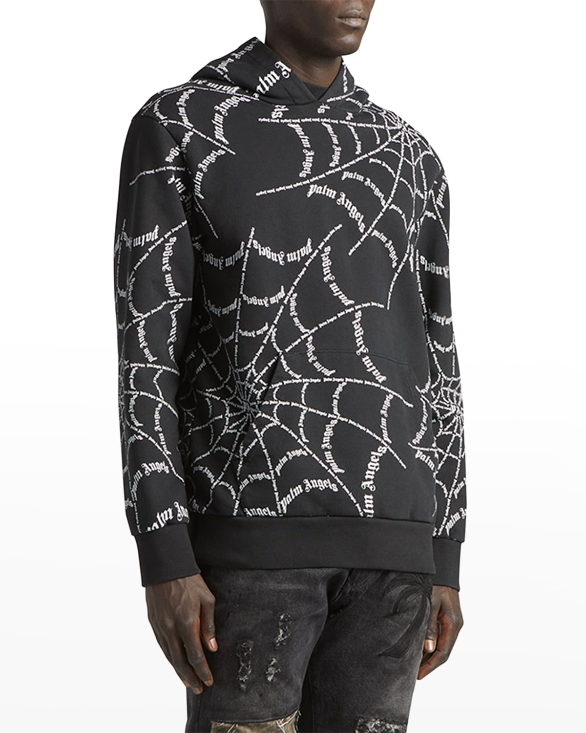 PALM ANGELS MEN'S SPIDER WEB LOGO HOODIE