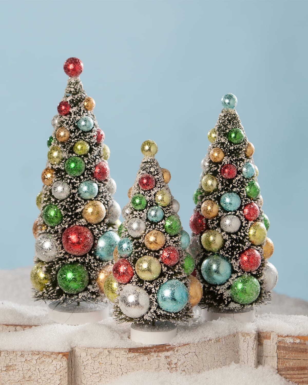 Bethany Lowe Merry & Bright Bottle Brush Christmas Trees, Set Of 3