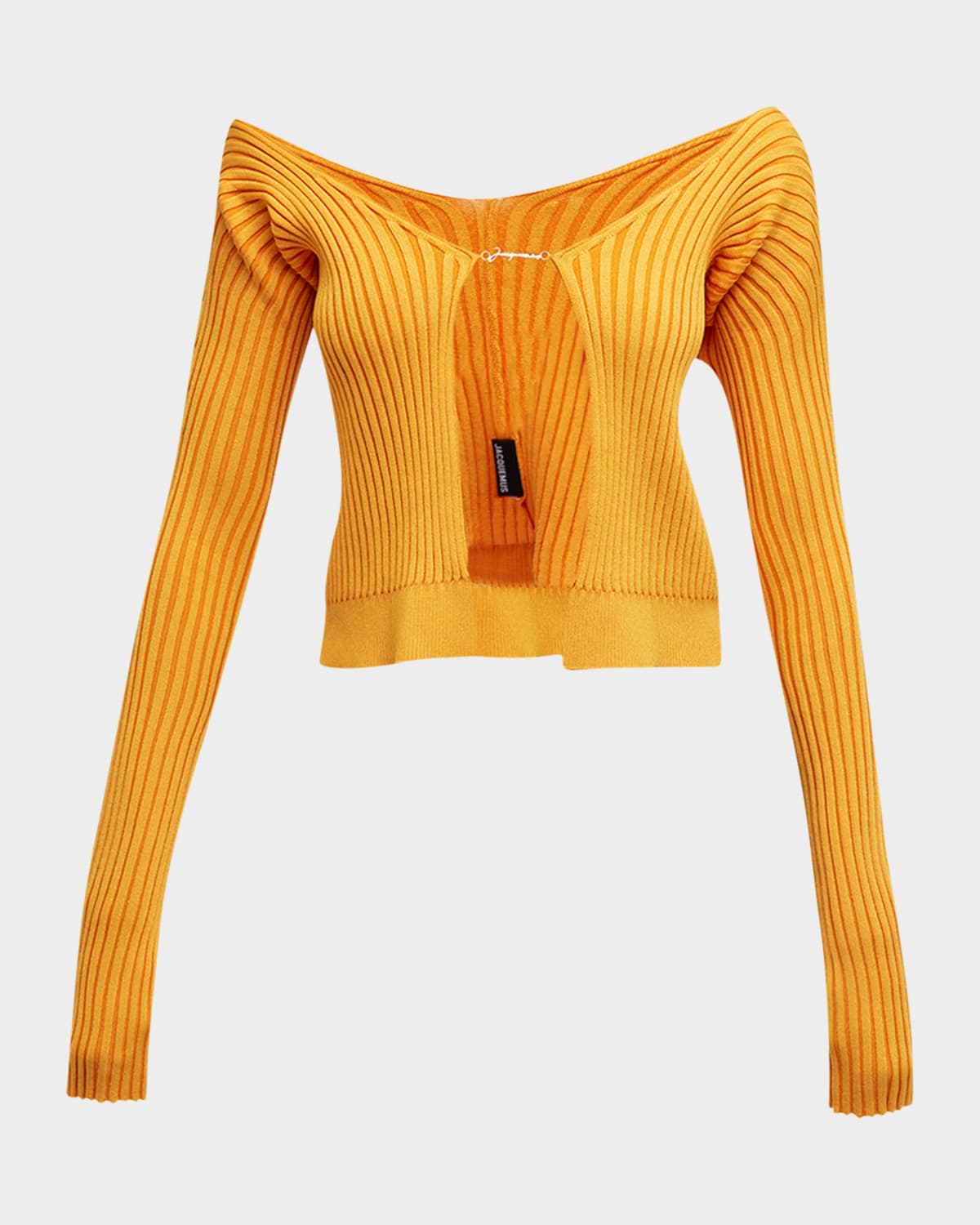 Jacquemus Palu Logo Script Rib Cardigan In Light Orange