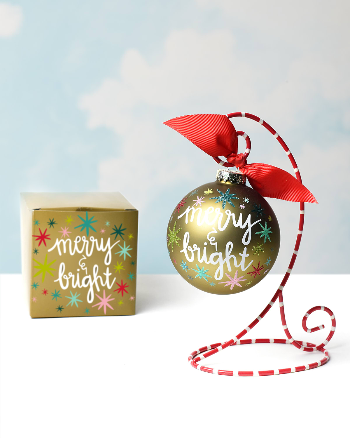 Merry & Bright Stars Christmas Ornament with Stand, Personalized