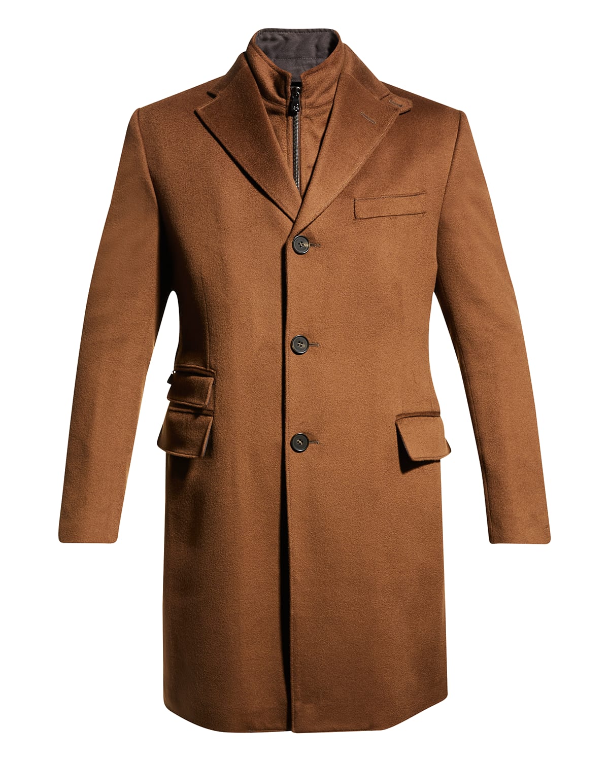 Shop Corneliani Men's Wool Topcoat With Removable Bib In Beige