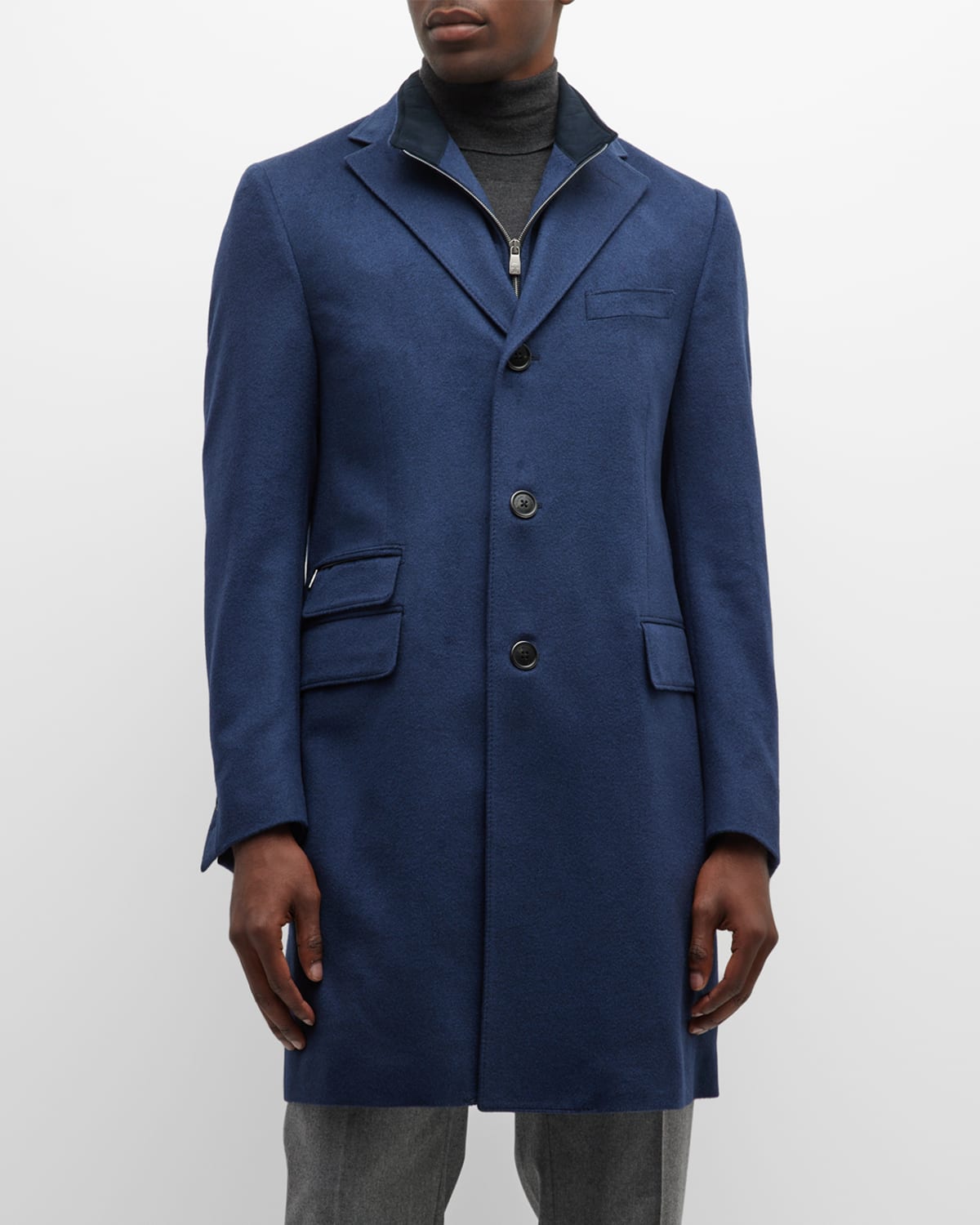 Corneliani Men's Solid Wool Topcoat With Liner In Blue