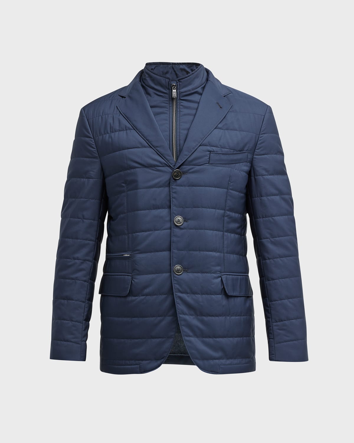Corneliani Men's Quilted Travel Blazer W/ Detachable Bib In Navy Solid