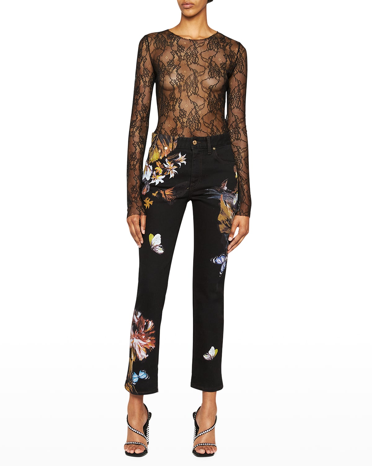 London Floral Straight Slim Ankle Jeans