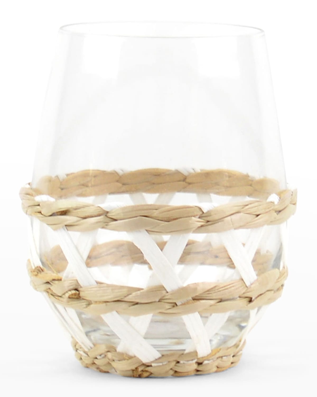 White Rattan Stemless Wine Glasses, Set of 4