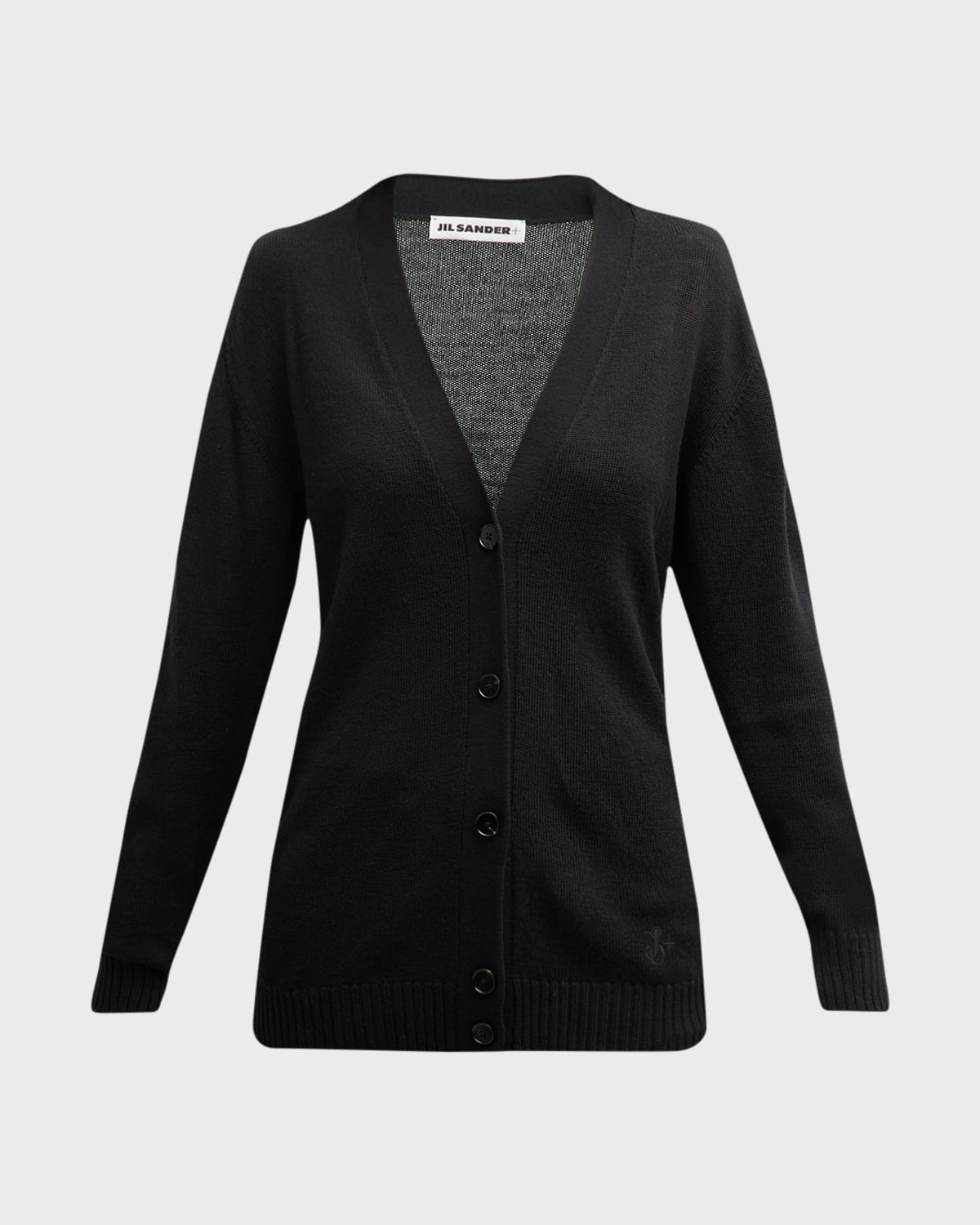 Jil Sander Ribbed Wool V-neck Cardigan In Black