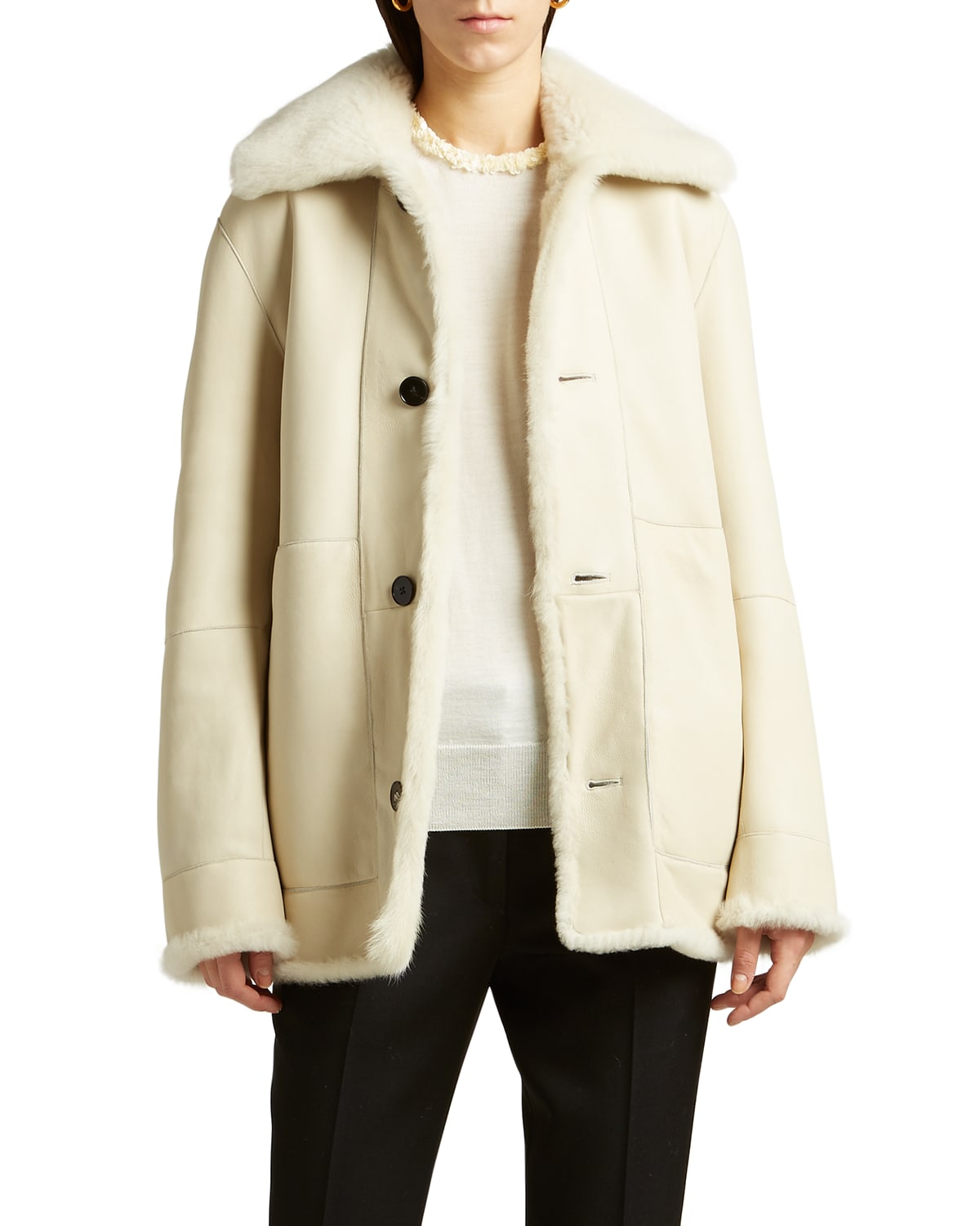 Jil Sander Caban Reversible Shearling Coat In Light Beige ModeSens