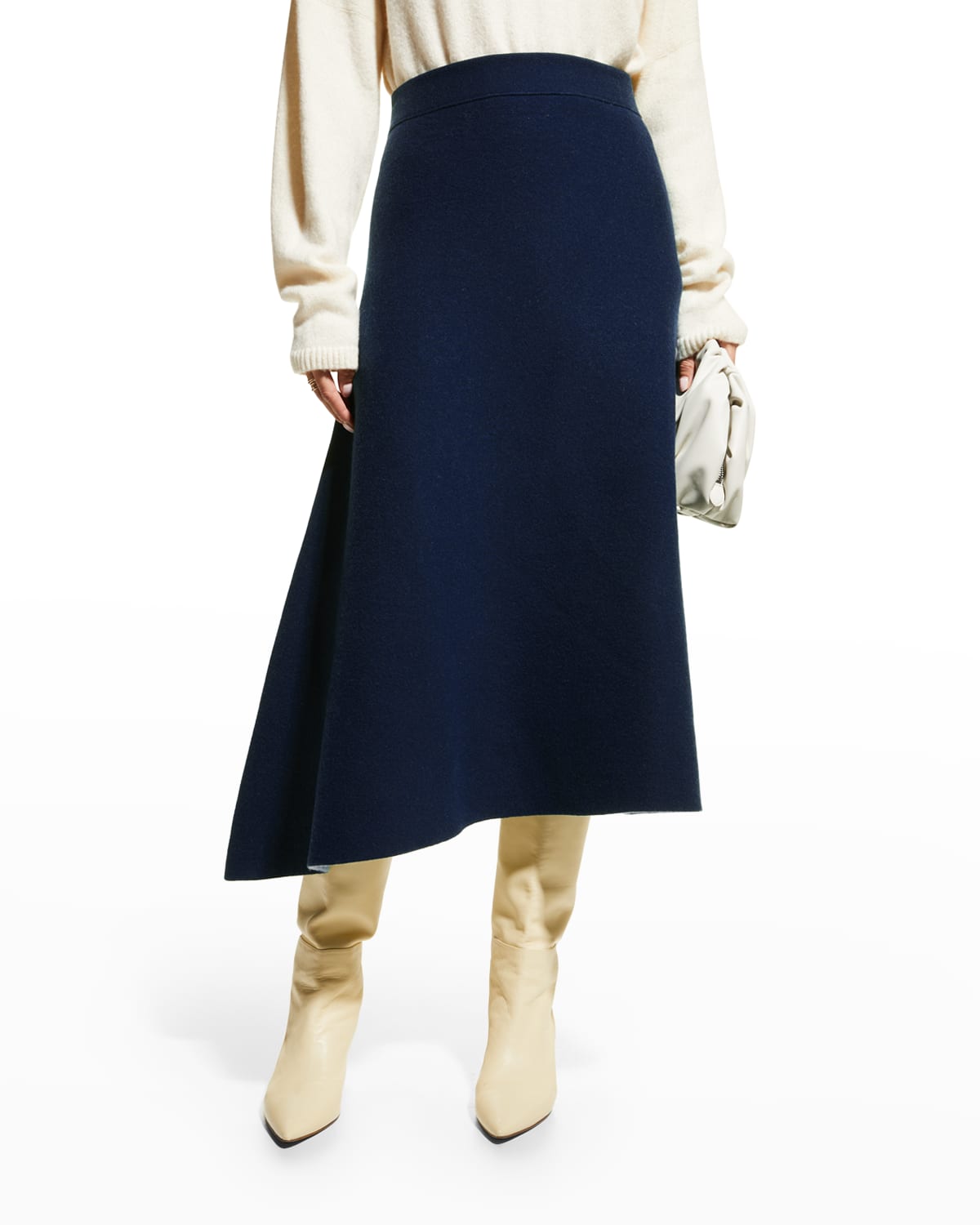 Asymmetric Reversible Wool Midi Skirt