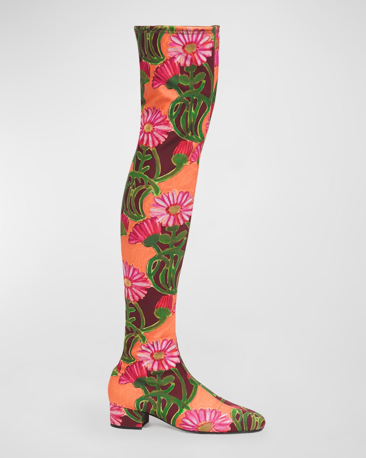 Stretch Floral Over-The-Knee Boots