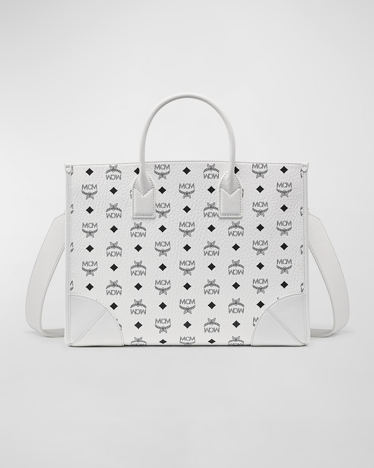 Mcm Munchen Large Monogram Tote Bag In White