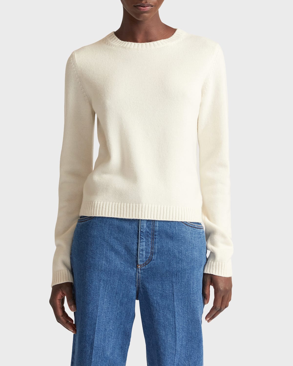 Loro Piana Girocollo Parksville Cashmere Sweater In 100b White Titani