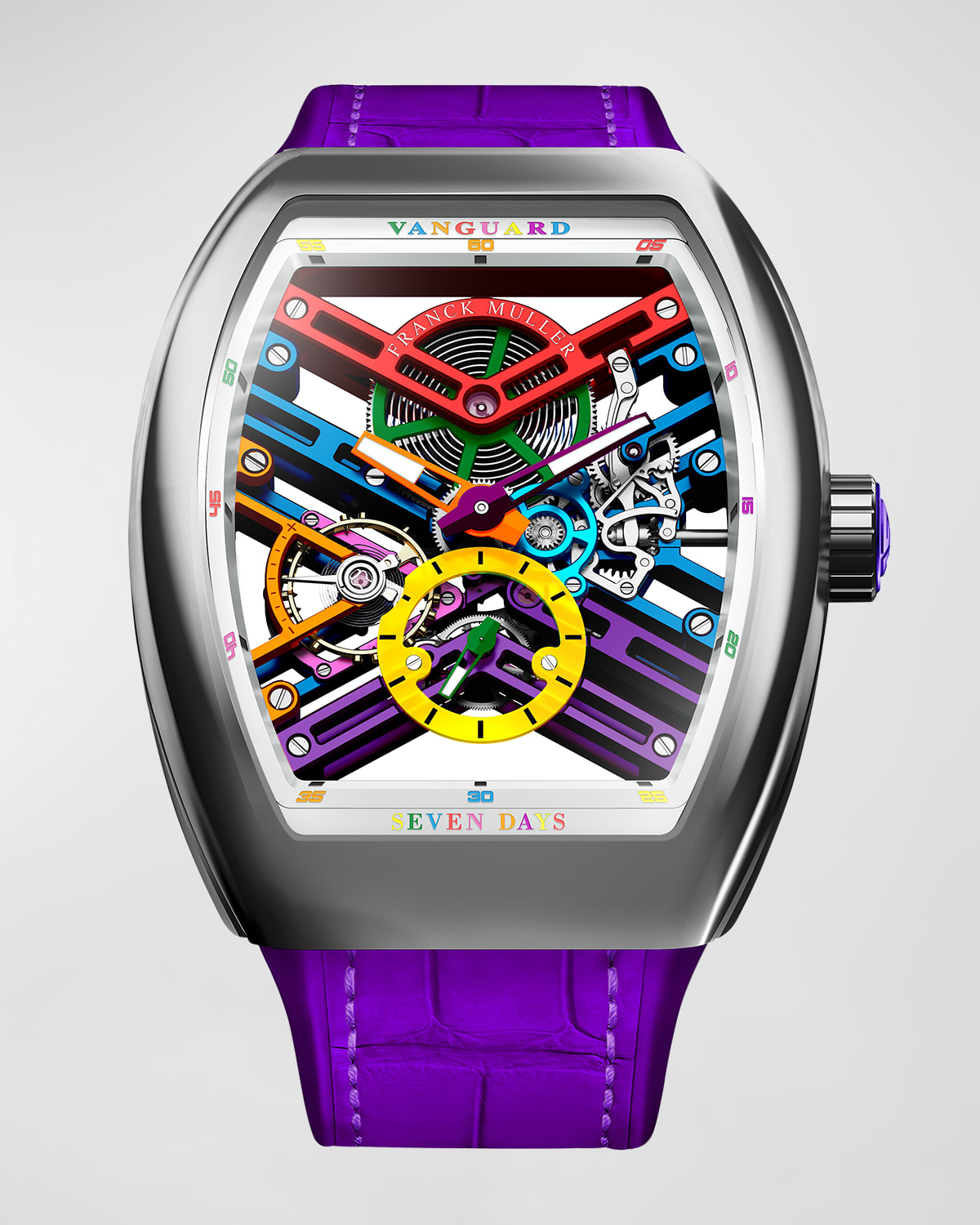 Men's Stainless Steel Vanguard Color Dreams Skeleton Watch with Purple Strap