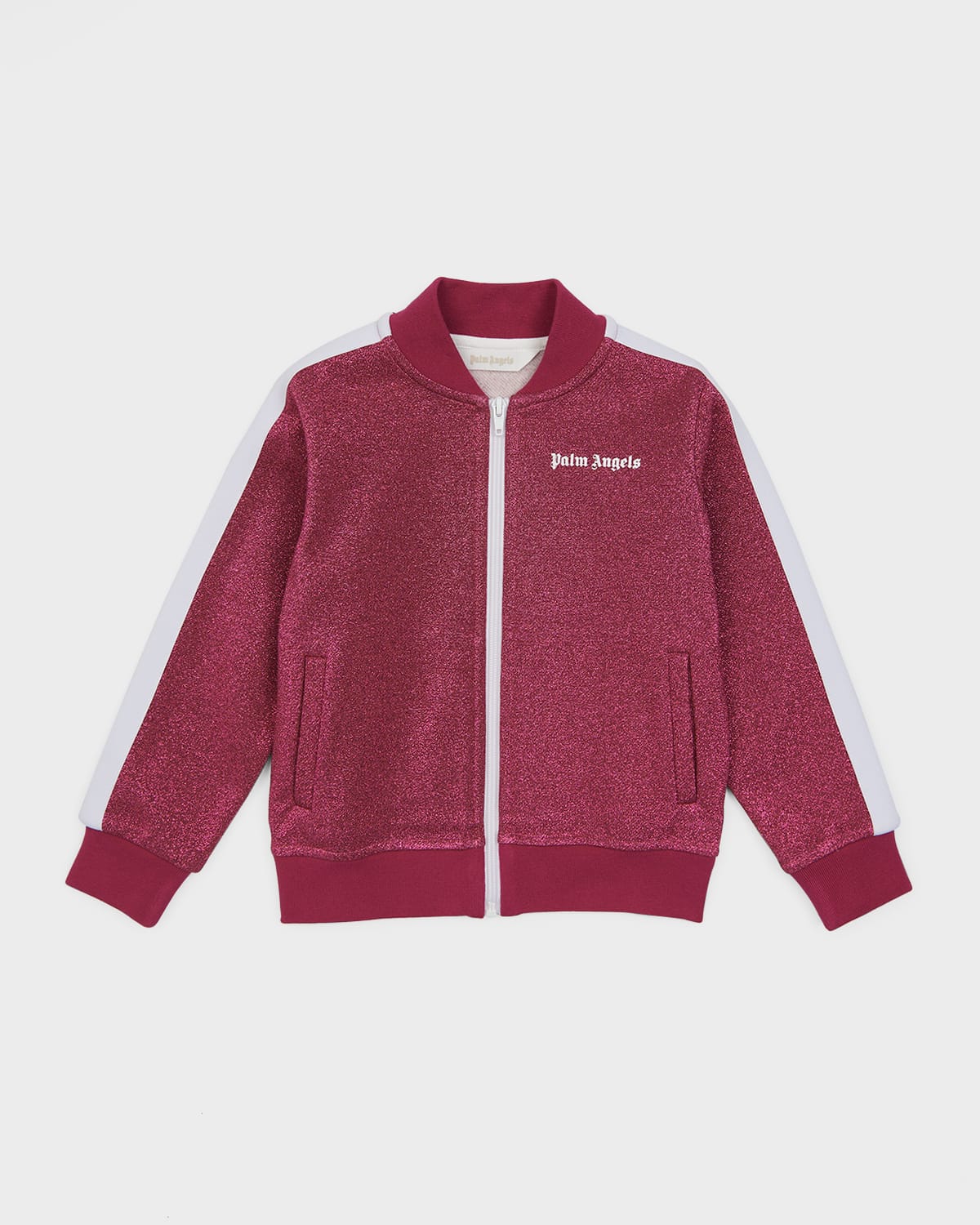 Palm Angels Logo Lurex Bomber Track Jkt In Fuchsia/white