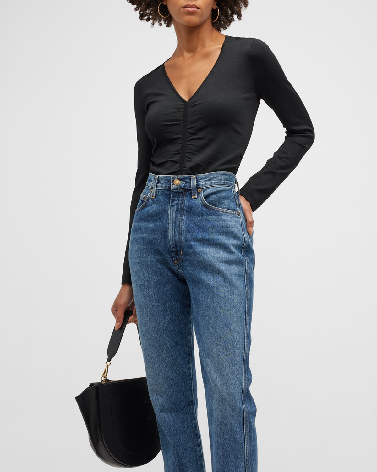 As By Df Alma Ruched V-neck Sweater In Black