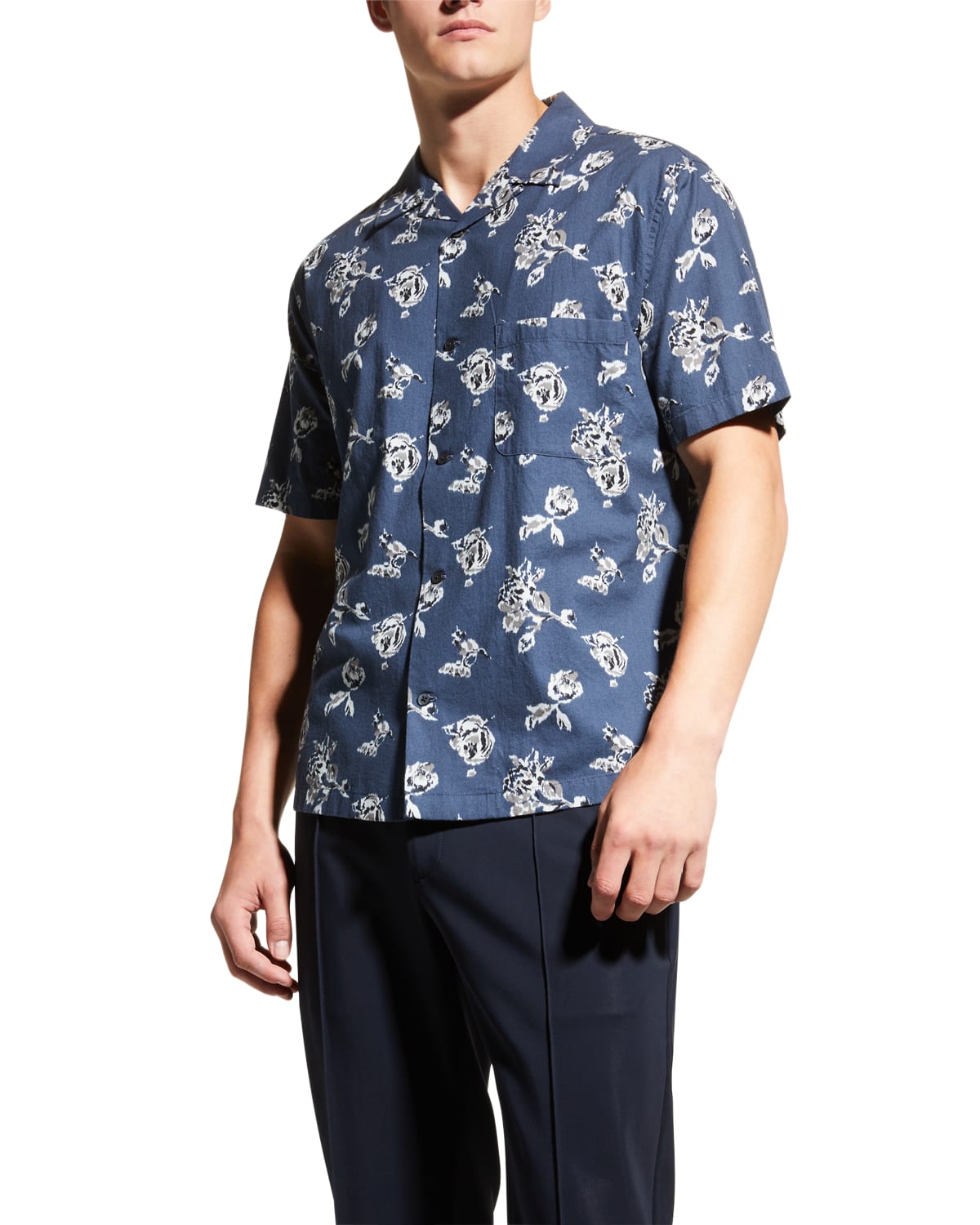 Vince Men's Ikat Floral-Print Camp Shirt