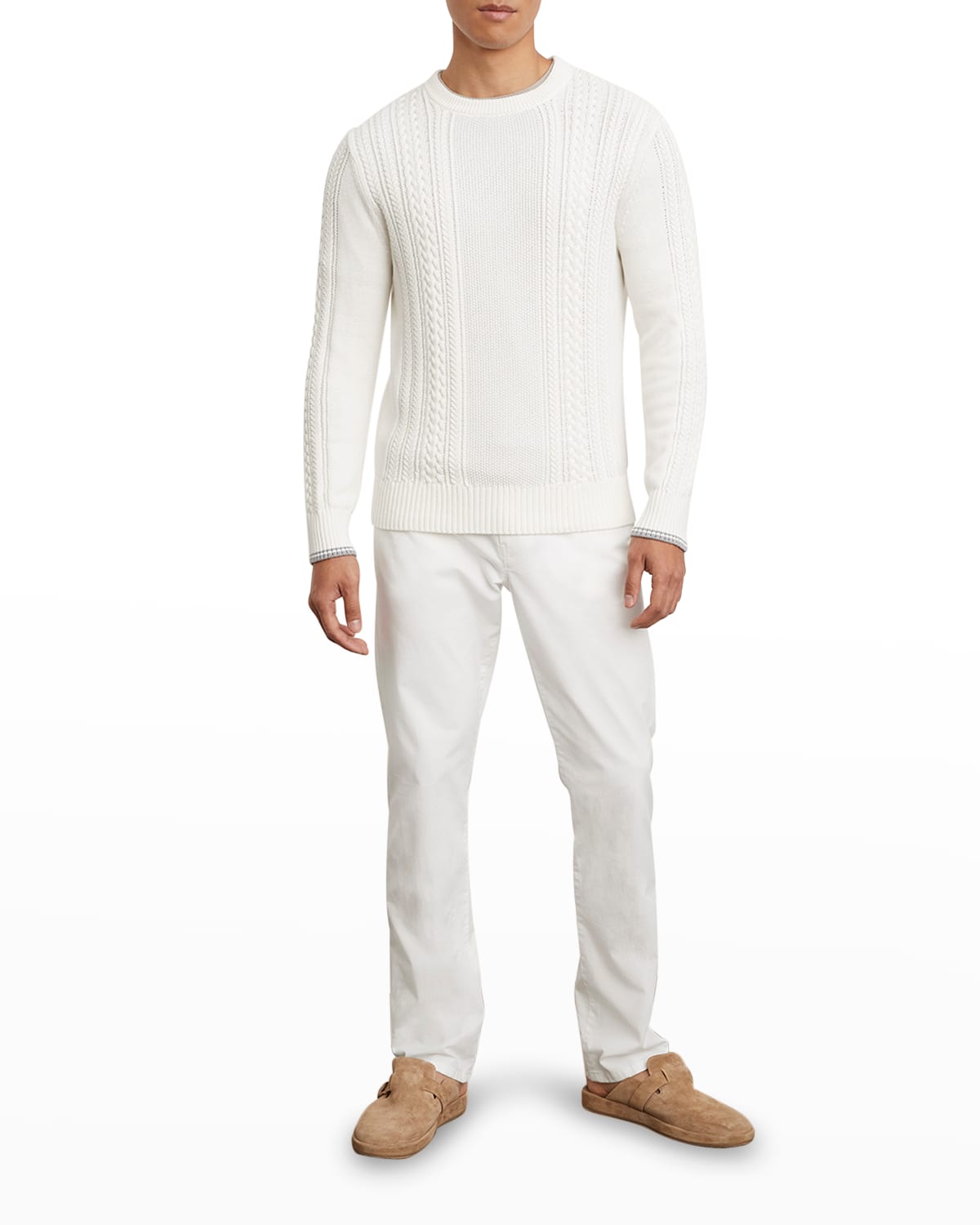 Vince Men's Cable-knit Crewneck Sweater In Off White