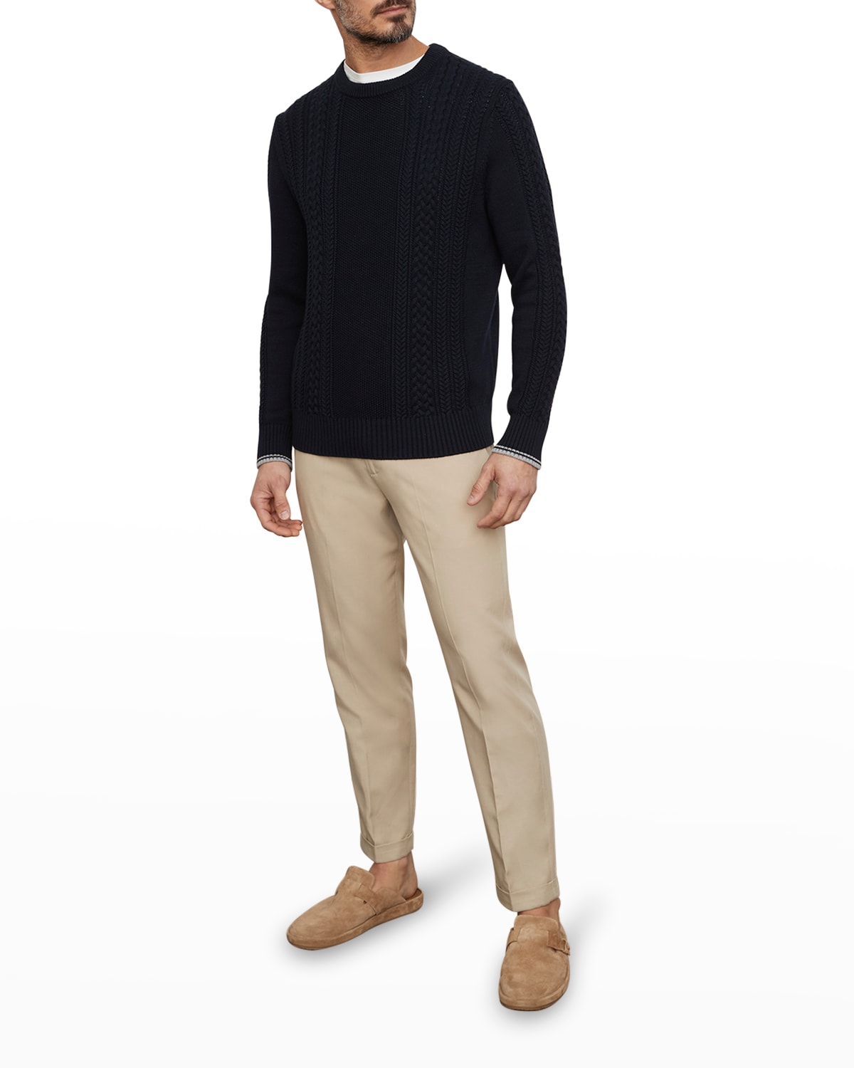 Vince Cable Knit Crewneck Cotton Sweater In Coastal