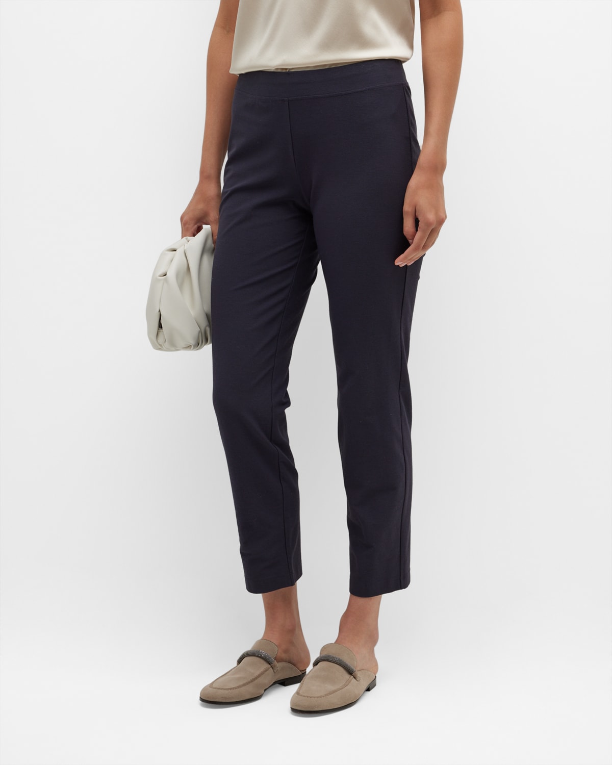 Eileen Fisher Cropped Stretch Crepe Pants In Nocturne