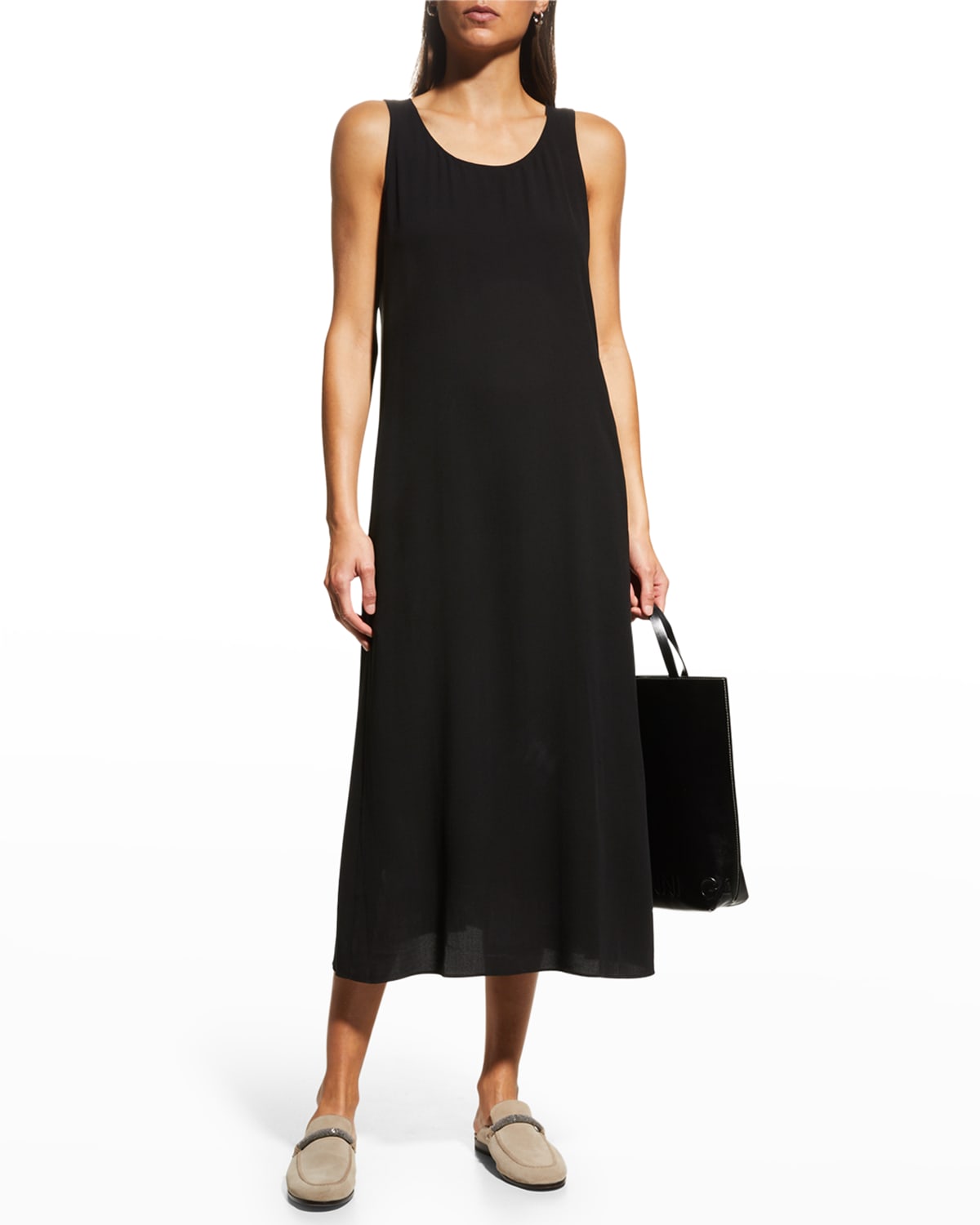 Eileen fisher black midi dress shop