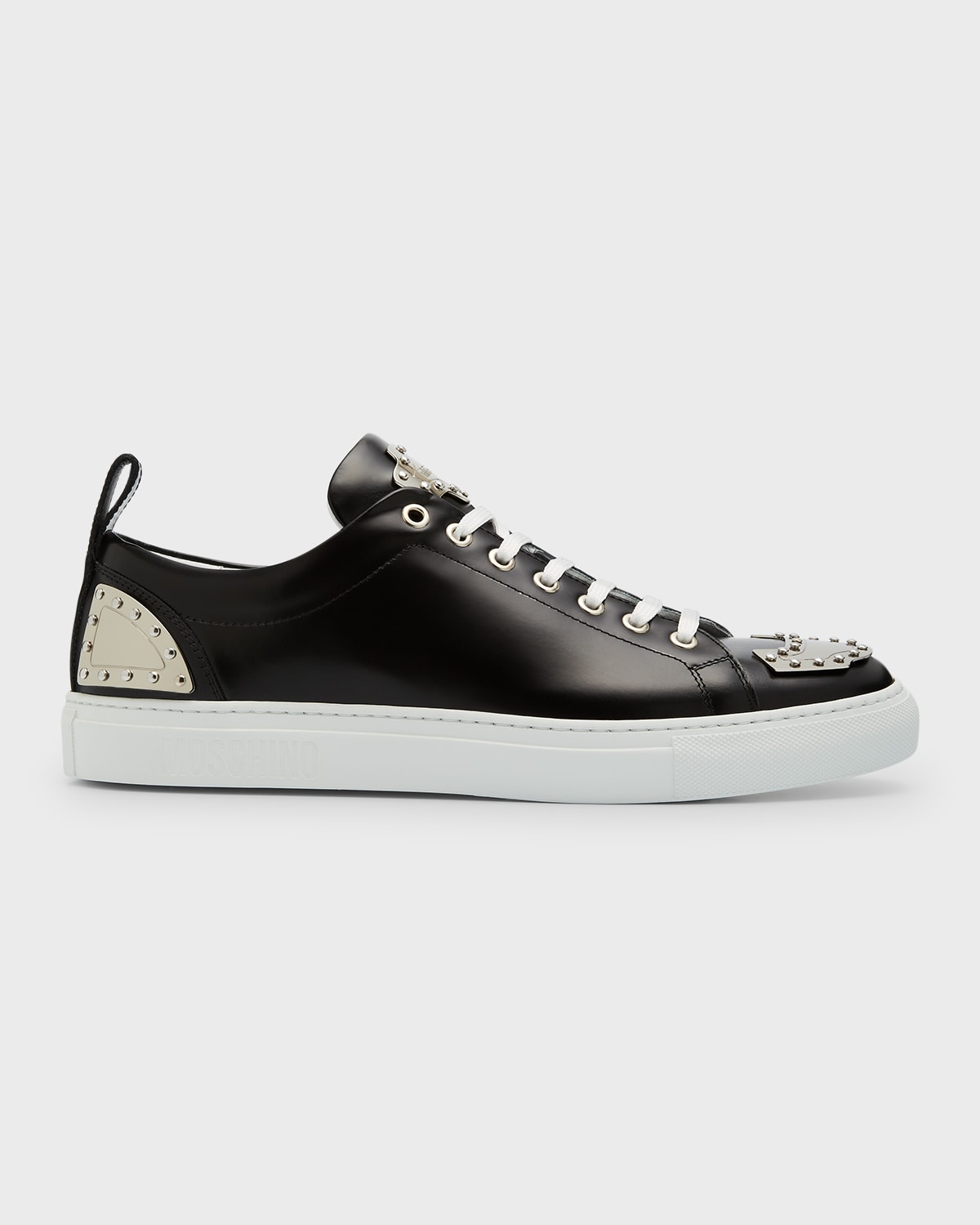 Men's Leather Low-Top Sneakers w/ Metal Plaqués