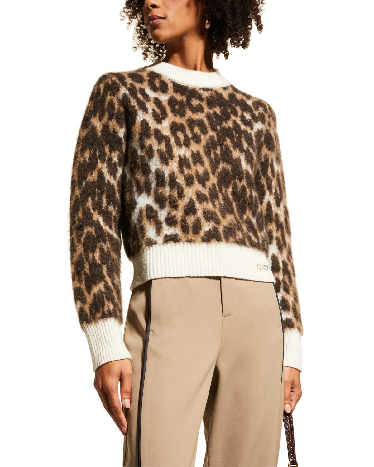 Ganni Leopard Wool Alpaca Crewneck Sweater