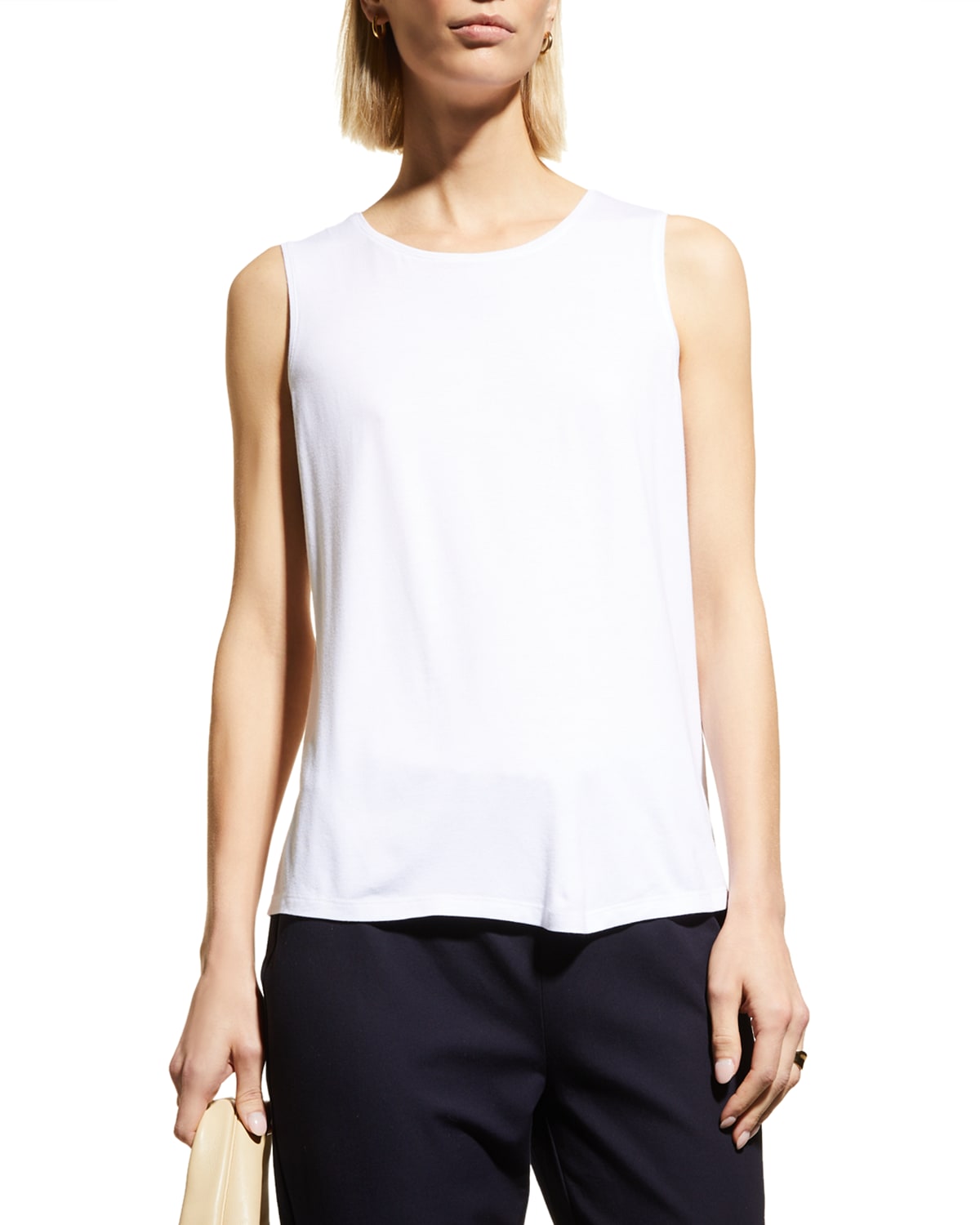 Shop Eileen Fisher Scoop-neck Jersey Knit Tank Top In White