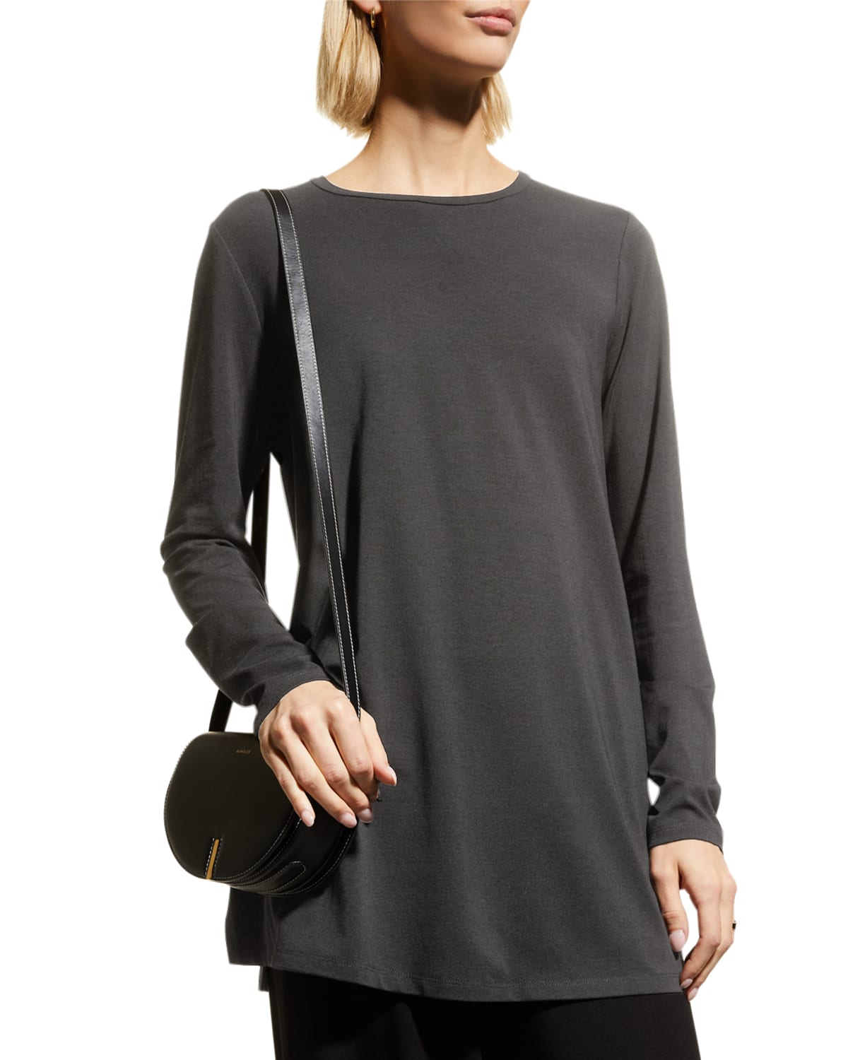 Eileen Fisher Petite Side-slit Jersey Tunic In Graphite