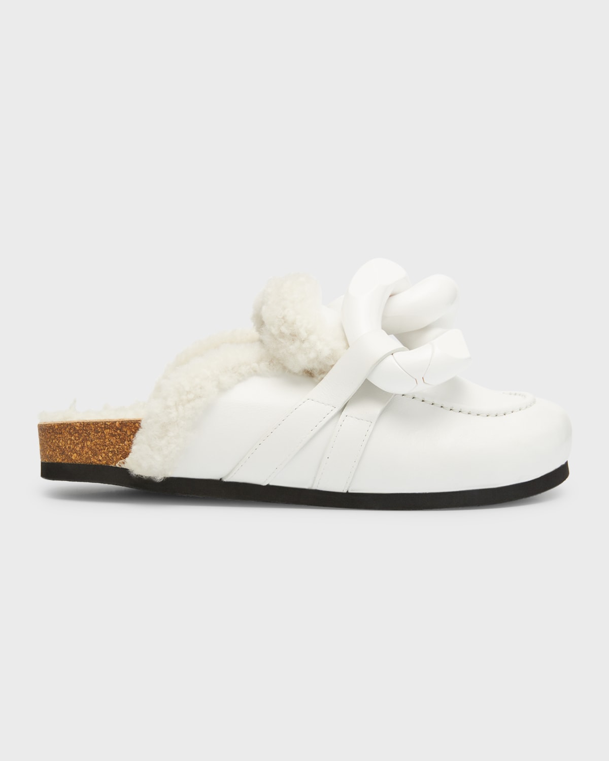 Jw Anderson Shearling Leather Chain Loafer Mules In White