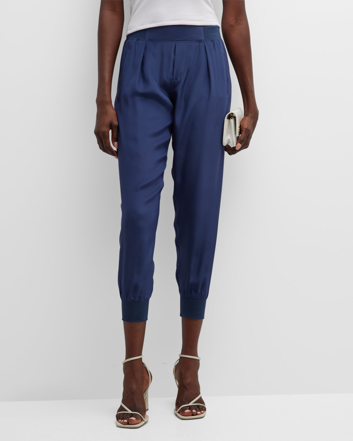 Atm Anthony Thomas Melillo Pleated-front Silk Jogger Pants In True Navy