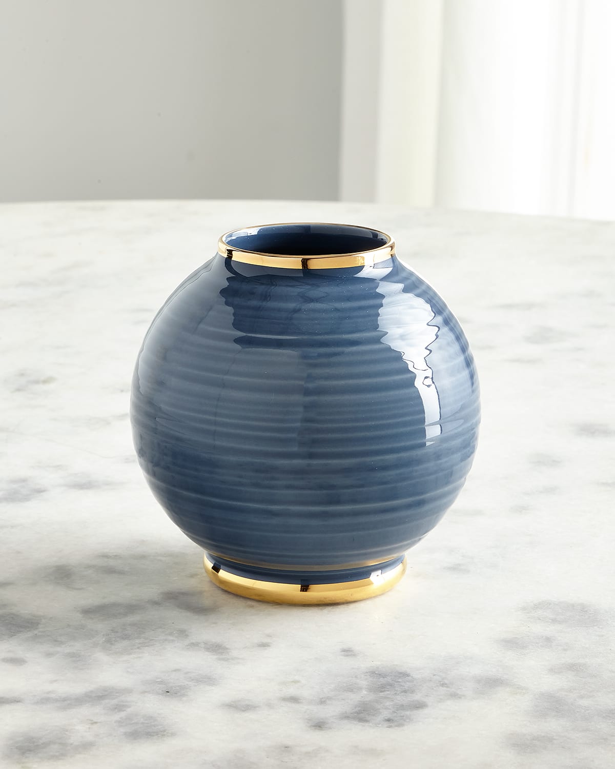 Shop Aerin Ribbed Marion Round Ceramic Vase In Blue