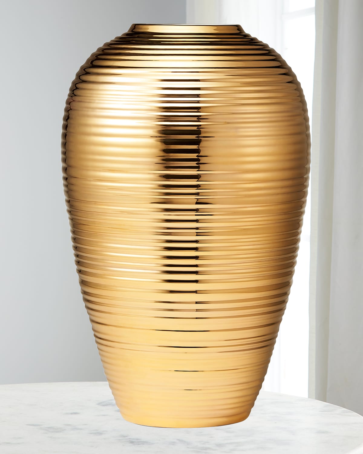 Shop Aerin Calinda Ribbed 14" Tapered Vase In Gold