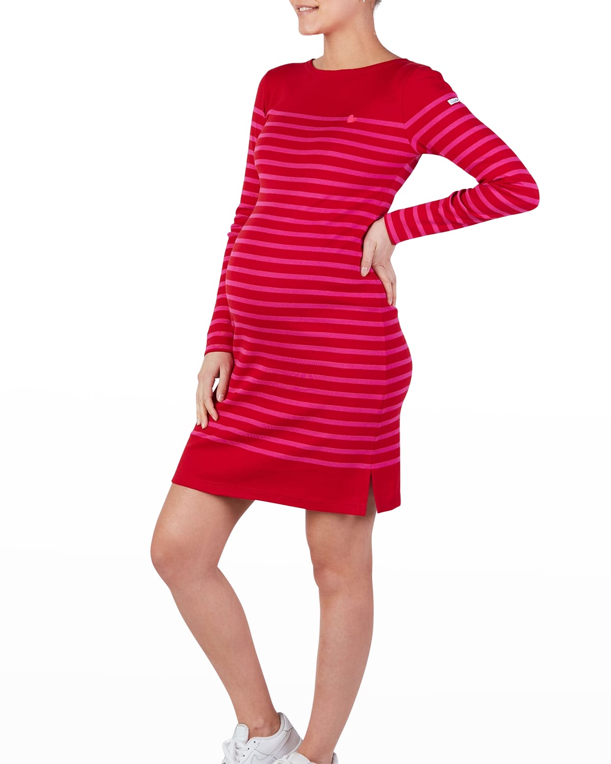 Cache Coeur Maternity C Est La Vie Stripe Shirt Dress In Red/ Fuschia