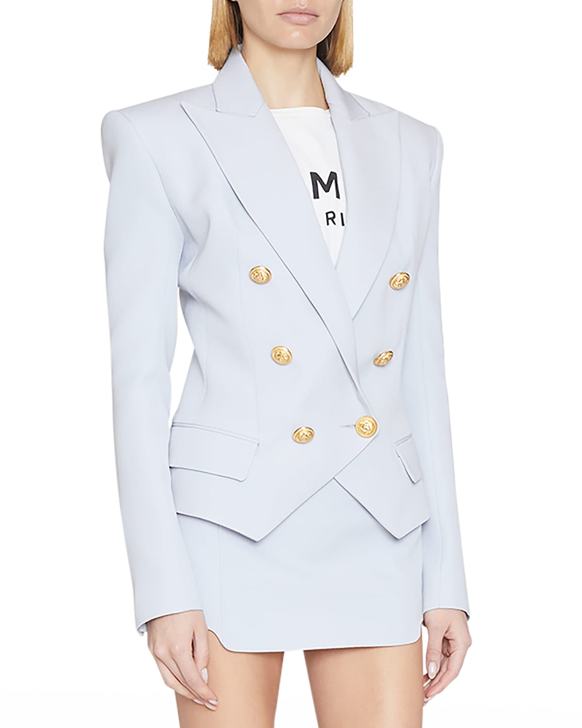 Balmain Double-breasted Wool Jacket In Light Blue