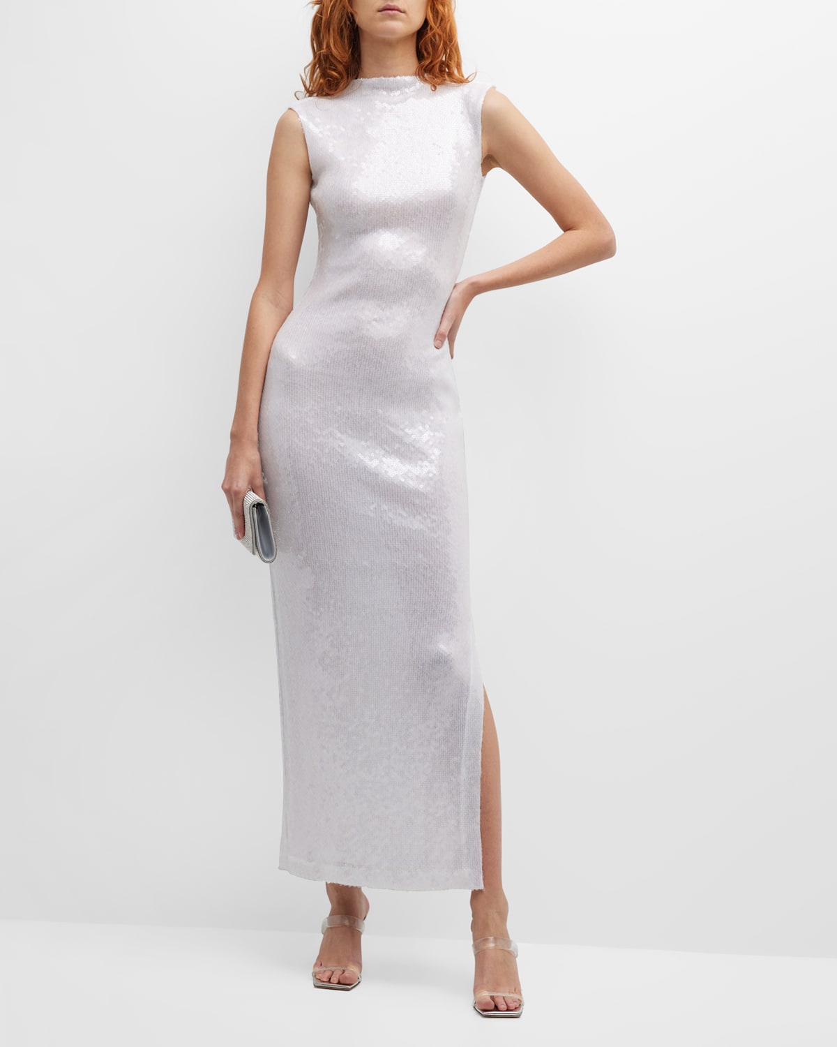 Mira Sequin Mock-Neck Sleeveless Maxi Dress