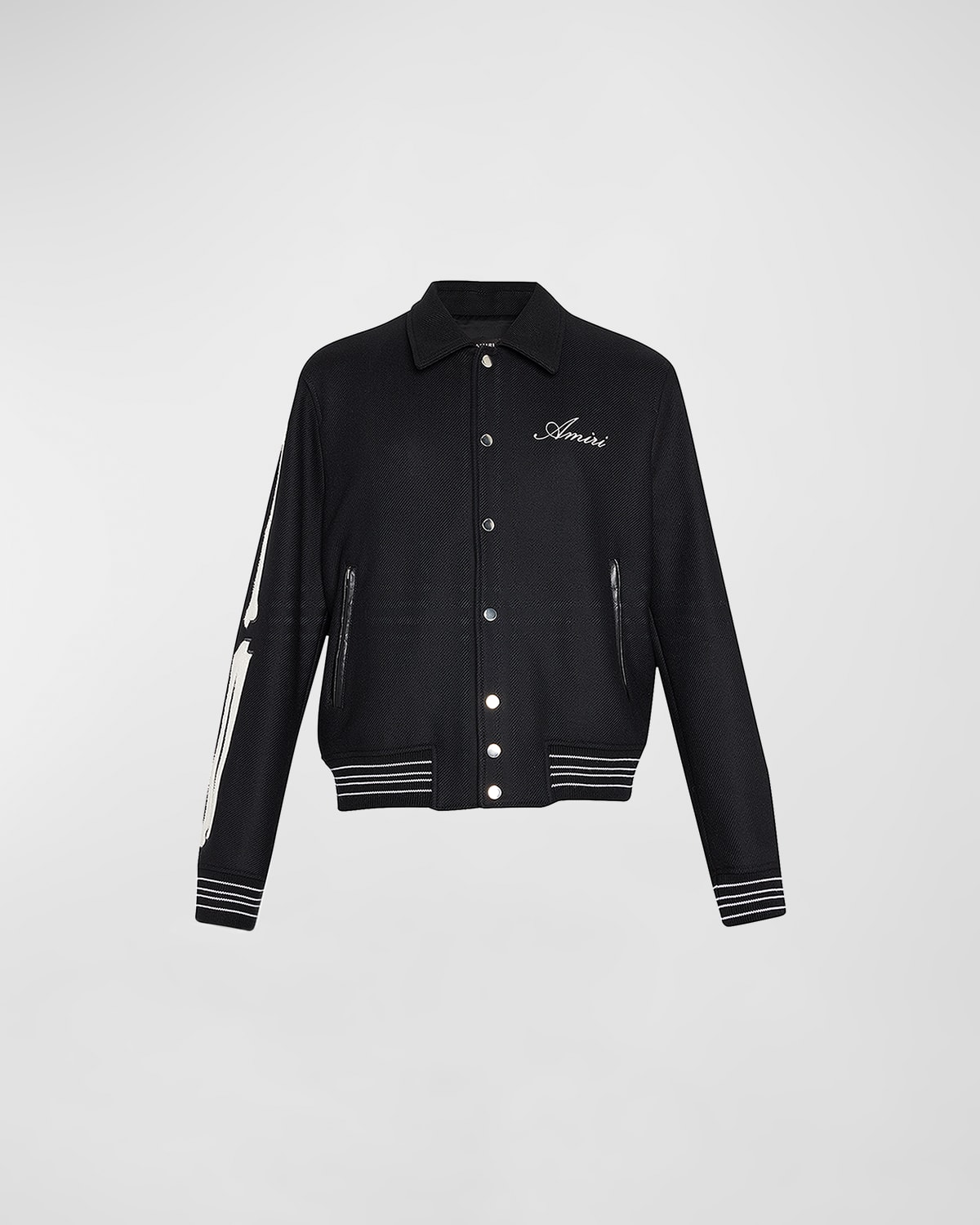 Shop Amiri Men's Bones Varsity Jacket In Black