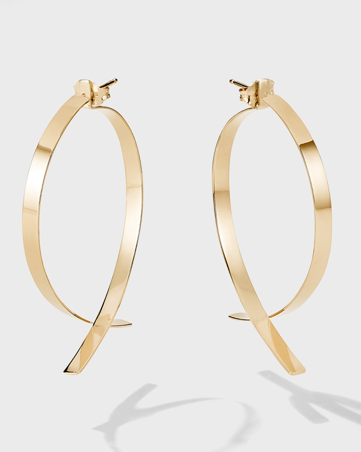 Lana Medium Flat Wide Front-back Upside Down Hoop Earrings, 46mm In Yg