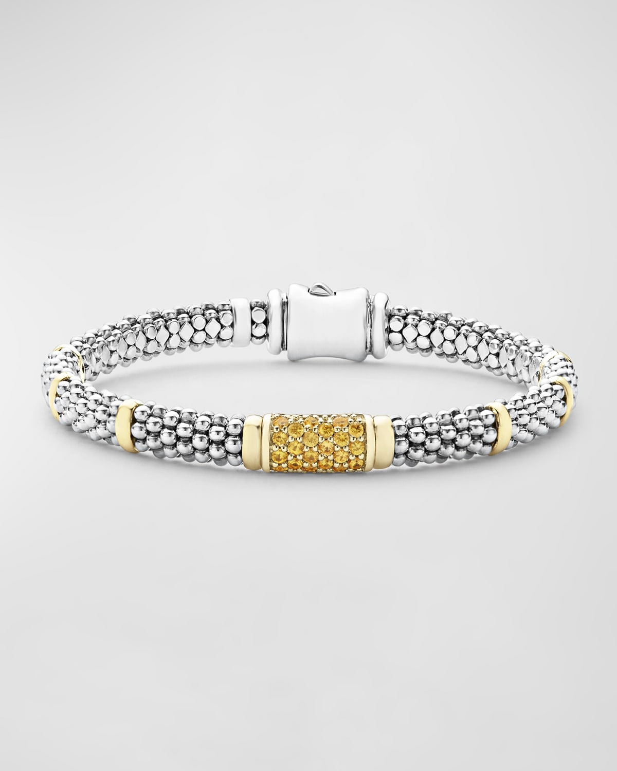6mm 18K Gold Station on Sterling Silver Caviar Bead Bracelet with Pavé Diamonds