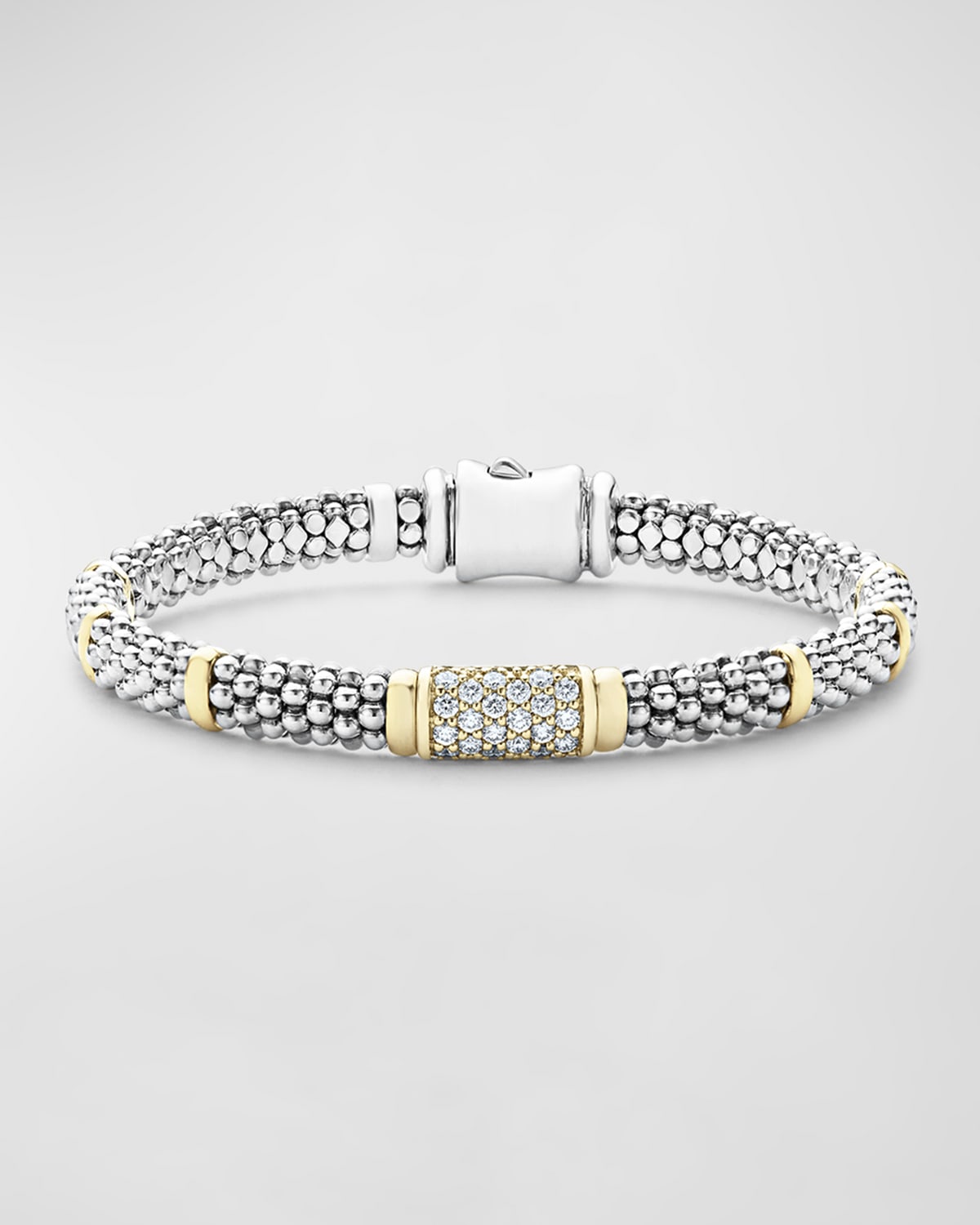 LAGOS 6MM 18K GOLD STATION ON STERLING SILVER CAVIAR BEAD BRACELET WITH PAVÉ DIAMONDS