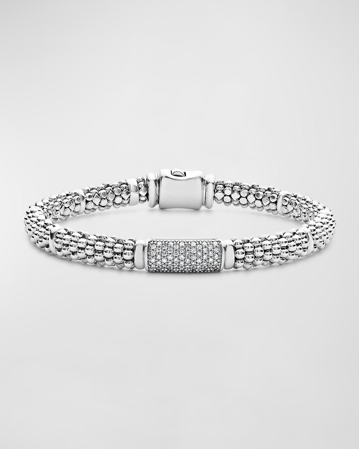 Lagos Sterling Silver Signature Caviar Pave Diamond Station Bracelet In Silver