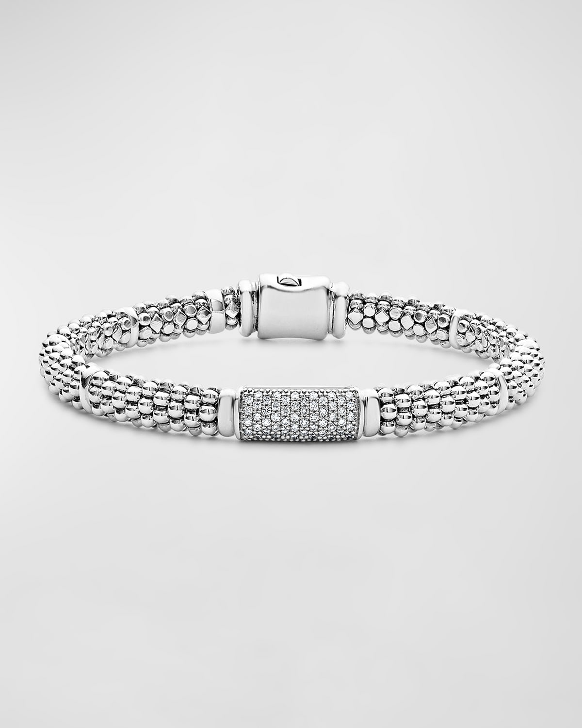 LAGOS PAVÉ DIAMOND AND STERLING SILVER CAVIAR BEAD 6MM ROPE BRACELET