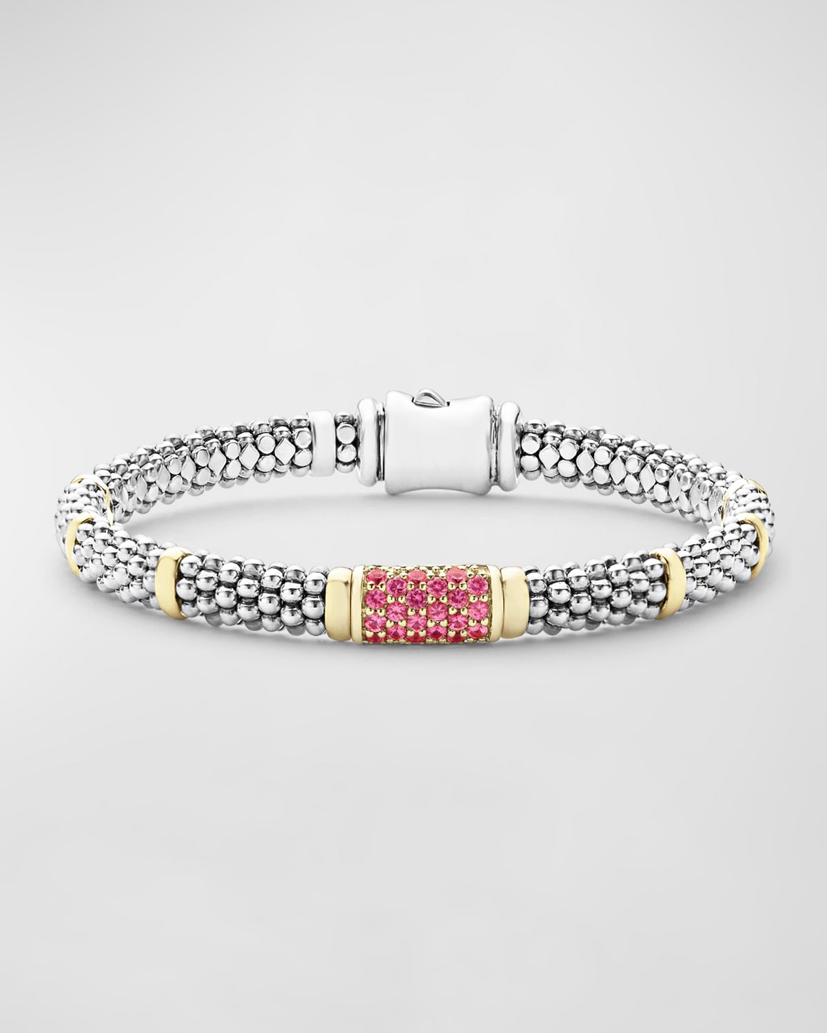 Lagos Pink Sapphire Caviar Bead Bracelet In Silver