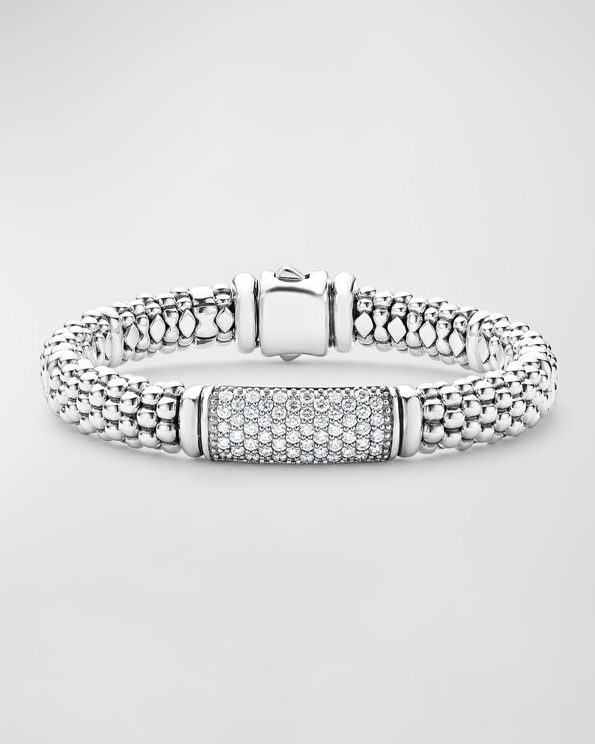 LAGOS PAVÉ DIAMOND AND STERLING SILVER CAVIAR BEAD 9MM ROPE BRACELET