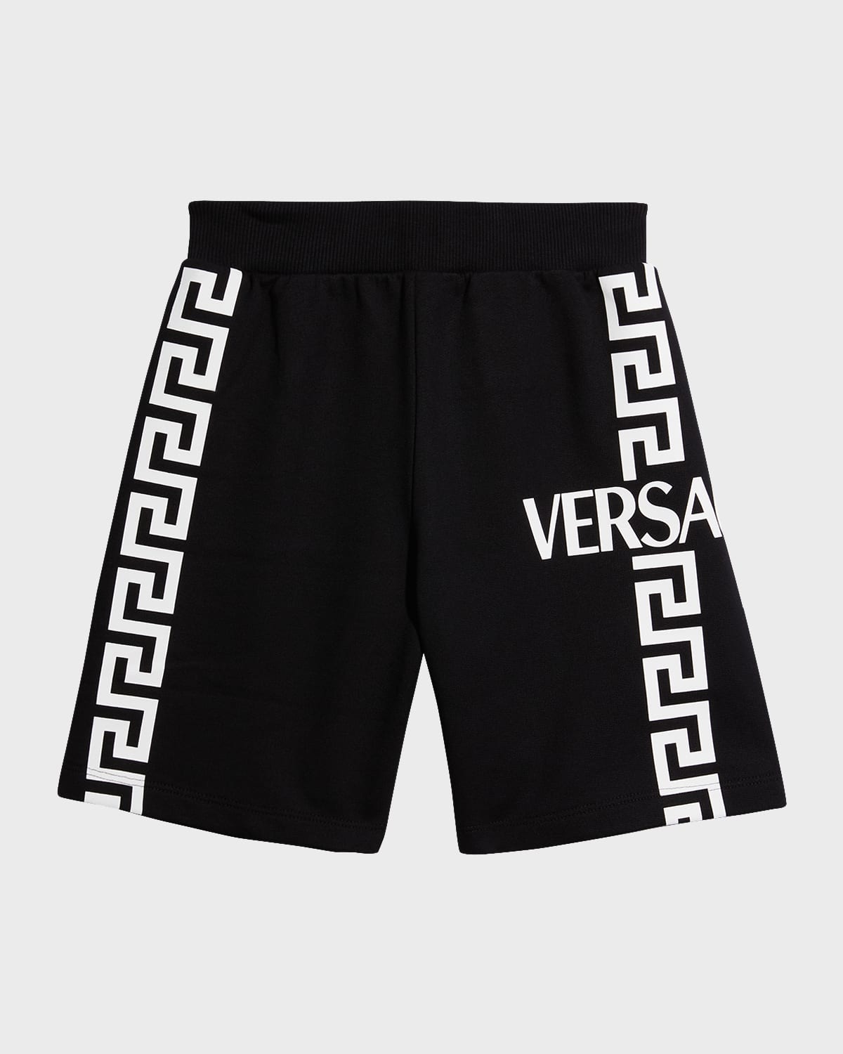 Versace Kids' Boy's Greca Logo Bermuda Shorts In Nero/bianco